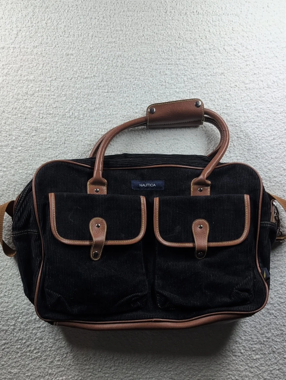 Nautica Blue Corduroy Weekend Laptop Bag with Brown Trim